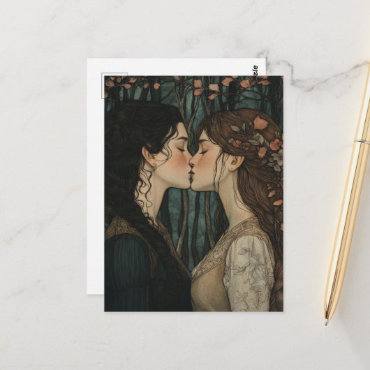 ヴィンテージなフェアリーテイルの恋人たちのキス ポストカード (正面/裏面インサイチュ)