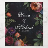 ヴィンテージなムーディーなダークフラワーボホローズ ワインラベル (シングルラベル)