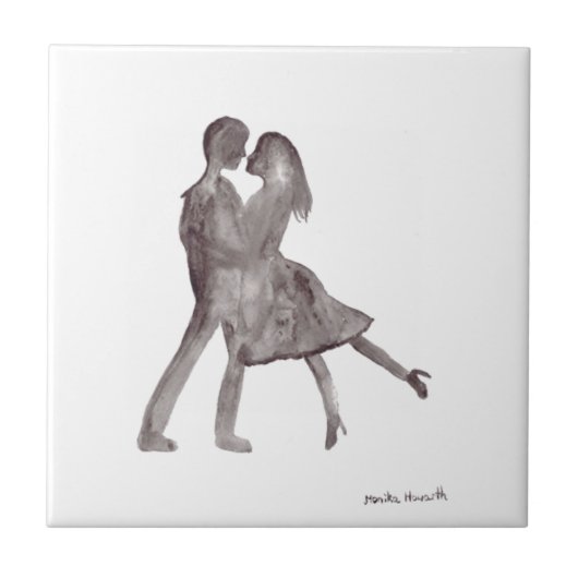 ヴィンテージなモノクロのロマンチックなカップル タイル (正面)