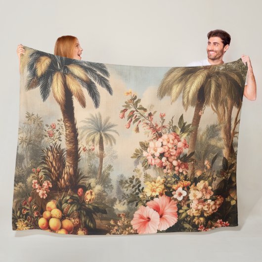 ヴィンテージなヤシの植物画 フリースブランケット (インサイチュ)