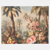 ヴィンテージなヤシの植物画 フリースブランケット (正面(横))
