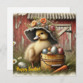 ヴィンテージなルースティックイースターダックと卵のファームハウス シーズンカード (正面/裏面)