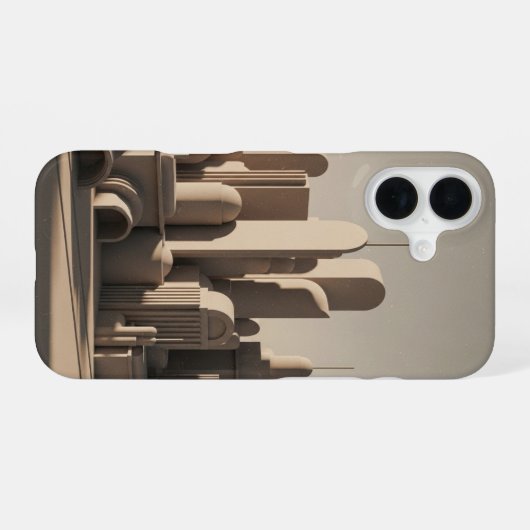 ヴィンテージな丸みを帯びた街並み iPhone 16ケース (裏面横)