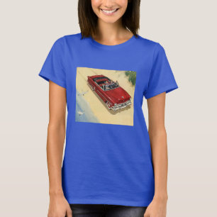 ヴィンテージな交通手段 赤いコンバーチブルカー ビーチ Tシャツ