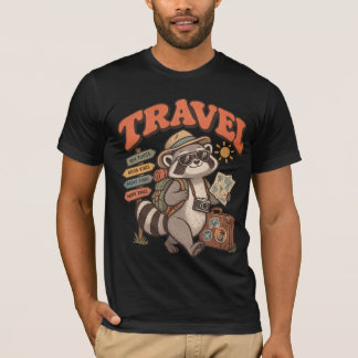 ヴィンテージな冒険を楽しむアライグマTシャツ - Funny Travel Raccoon T-Sh Tシャツ