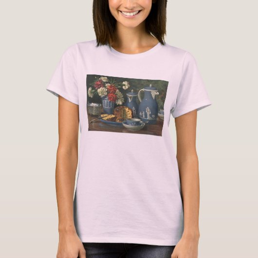 ヴィンテージな午後のコーヒー、ケーキ、お茶と花 Tシャツ (正面)