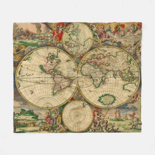 ヴィンテージな古地図 フリースブランケット (正面(横))