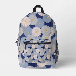ヴィンテージな和風の花柄とソフトブルーのインディゴ プリントバックパック