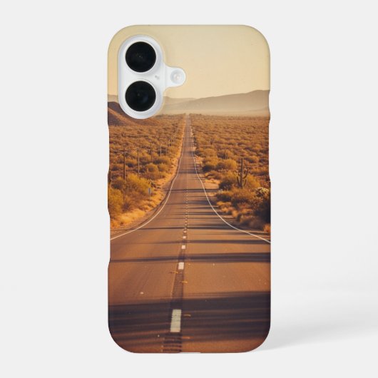 ヴィンテージな地平線への砂漠の道 iPhone 16ケース (裏面)