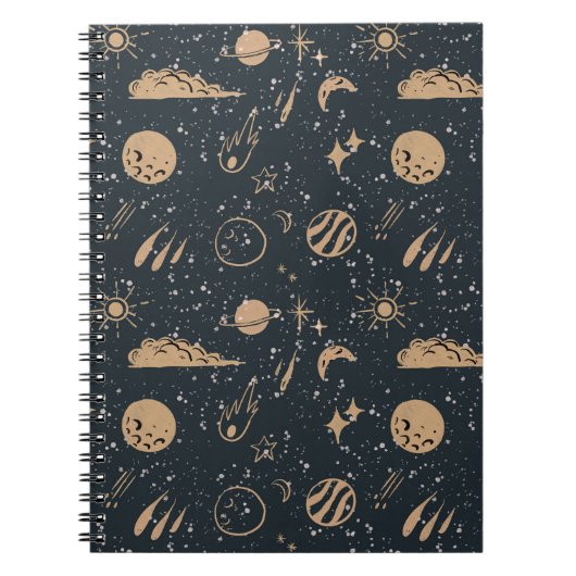 ヴィンテージな天体宇宙パターン ノートブック (正面)