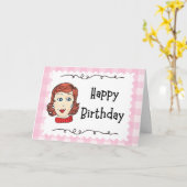 ヴィンテージな女の子のHappy Birthday折りたたみグリーティングカード カード (黄色い花)