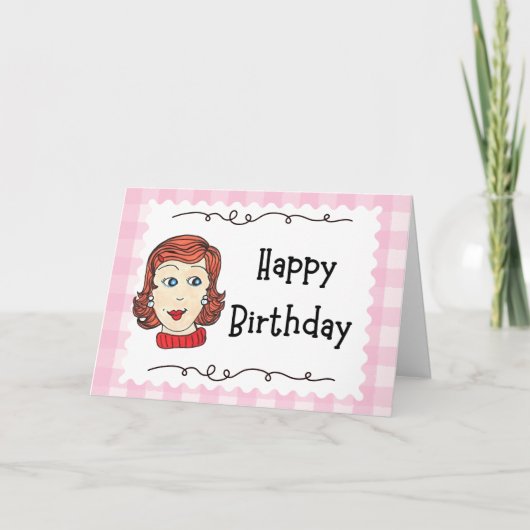 ヴィンテージな女の子のHappy Birthday折りたたみグリーティングカード カード (正面)
