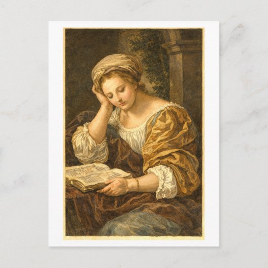 ヴィンテージな女性の読書 ポストカード (正面)