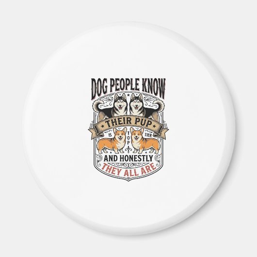 ヴィンテージな子犬論争デザインの面白い犬好きTシャツ マグネット (正面)
