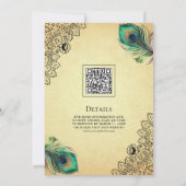 ヴィンテージな孔雀の羽根QRコード付きムスリムウェディング 招待状 (裏面)