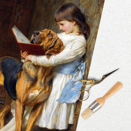 ヴィンテージな少女と犬のティシュペーパー 薄葉紙