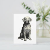 ヴィンテージな座る犬のイラスト ポストカード (スタンド正面)