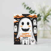 ヴィンテージな微笑み幽霊のハロウィンパーティー シーズンポストカード (スタンド正面)
