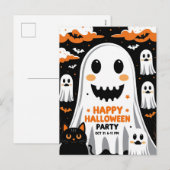 ヴィンテージな微笑み幽霊のハロウィンパーティー シーズンポストカード (正面/裏面)