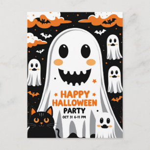 ヴィンテージな微笑み幽霊のハロウィンパーティー シーズンポストカード