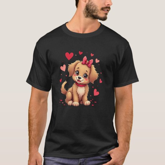 ヴィンテージな愛らしい子犬 Tシャツ (正面)