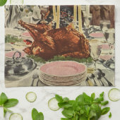 ヴィンテージな感謝祭の家族での食事 キッチンタオル (折り畳み)