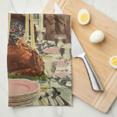 ヴィンテージな感謝祭の家族での食事 キッチンタオル (四つ折り)