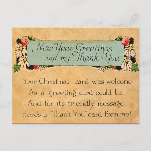ヴィンテージな新年とありがとう ポストカード (正面)