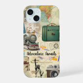 ヴィンテージな旅行コラージュ iPhone 15ケース (裏面)