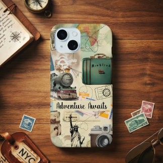ヴィンテージな旅行コラージュ iPhone 15ケース
