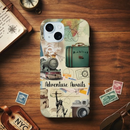 ヴィンテージな旅行コラージュ iPhone 15ケース