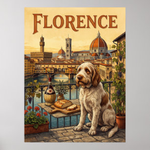 ヴィンテージな旅行ポスター フィレンツェ イタリア 犬 ドゥオモ ポスター