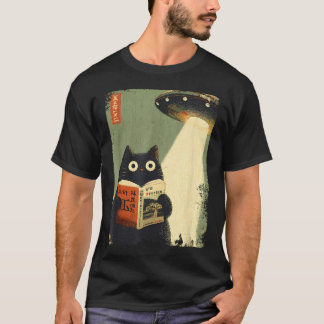 ヴィンテージな日本猫書籍愛好家UFOエイリアン Tシャツ