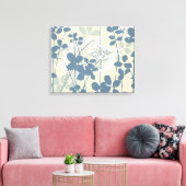 ヴィンテージな日本風の青い植物画: クリーム色の葉のシダ キャンバスプリント (インサイチュ (リビング))