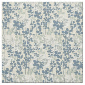 ヴィンテージな日本風の青い植物画: クリーム色の葉のシダ ファブリック (見本)