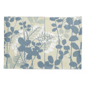 ヴィンテージな日本風の青い植物画:クリーム色の葉のシダ 枕カバー (裏面)