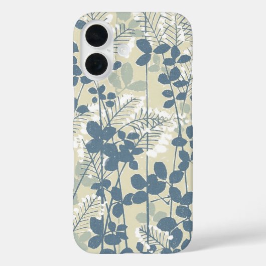 ヴィンテージな日本風ブルーボタニカル: クリーム色の葉のシダ Case-Mate iPhoneケース (裏面)