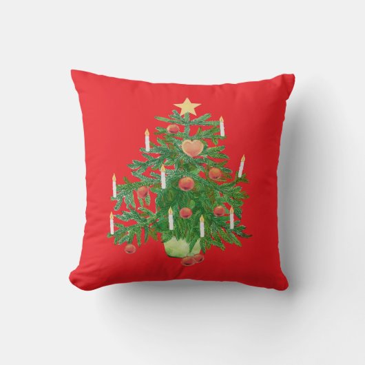 ヴィンテージな星付きクリスマスツリー 赤 クッション (正面)