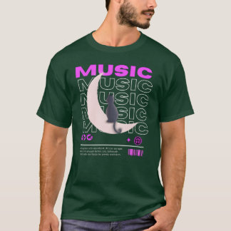 ヴィンテージな月面の音楽猫 Tシャツ