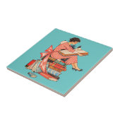 ヴィンテージな本好きの読書イラスト タイル (側面)