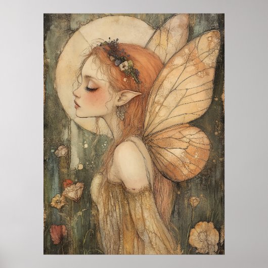 ヴィンテージな森の妖精の花冠 ファンタジーアート ポスター (正面)