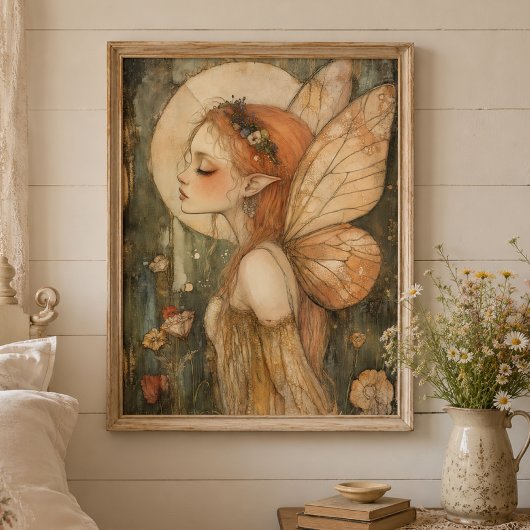 ヴィンテージな森の妖精の花冠 ファンタジーアート ポスター