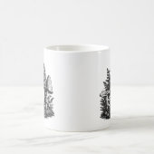 ヴィンテージな森林のキノコの木版画 コーヒーマグカップ (中央)