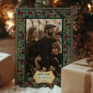 ヴィンテージな植物の葉とクリスマスのフォト シーズンカード