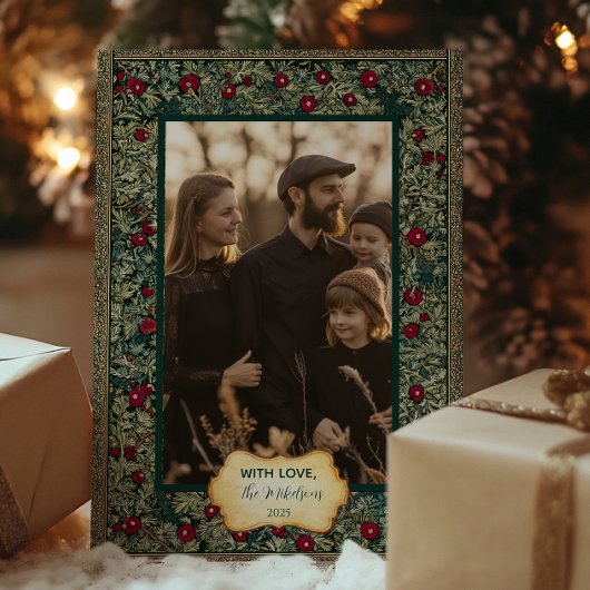 ヴィンテージな植物の葉とクリスマスのフォト シーズンカード