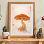 ヴィンテージな植物学のキノコのイラスト、日本風  ポスター