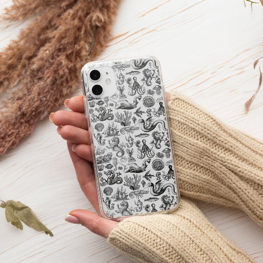 ヴィンテージな海の生き物柄 ブラック ホワイト Case-Mate iPhoneケース