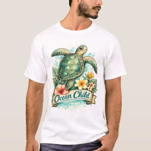 ヴィンテージな海の雰囲気を漂わせるアカウミガメ Tシャツ