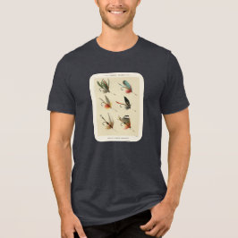 ヴィンテージな湖のハエのイラスト トライブレンドTシャツ