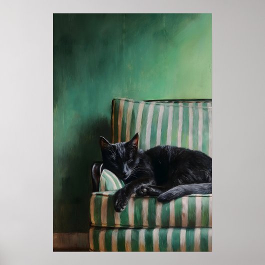 ヴィンテージな眠る黒猫アート、ダークアカデミア ポスター (正面)